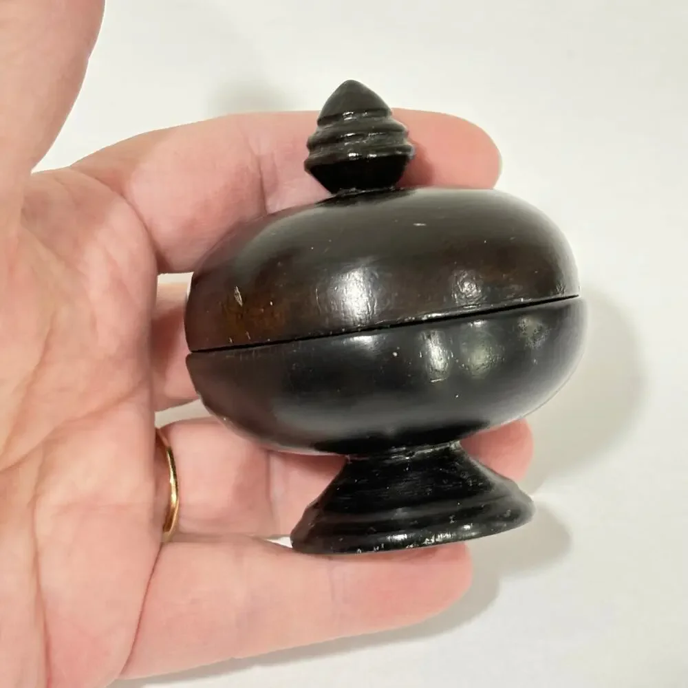 Turned Wood Wooden container dark finish miniature trinket ring collectible box